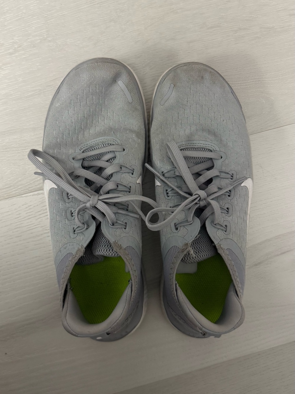 Nike Women's Gray and White Athletic Sneakers with Lime Green Insole